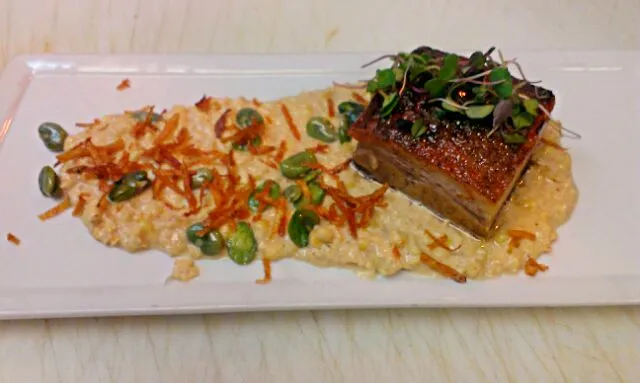 Bruleed Pork Belly, Tarragon Creamed Corn, Fava Beans, Crispy Potatoes|Patrick fennさん