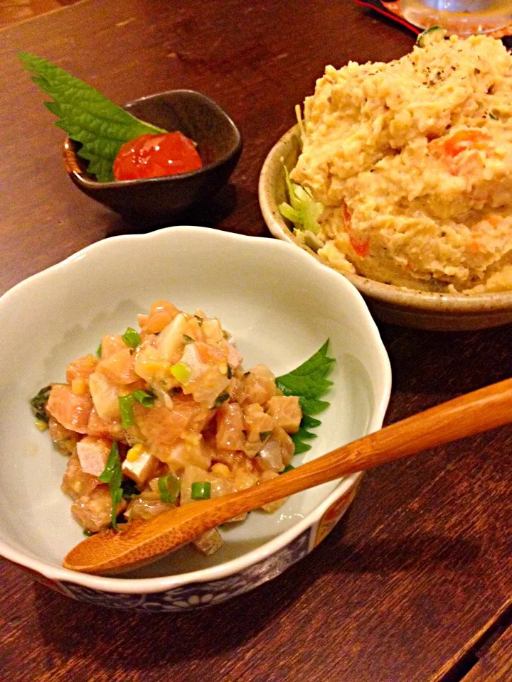 ブリのなめろう・味噌のポテトサラダ・卵黄のたまり味噌漬け|momoさん