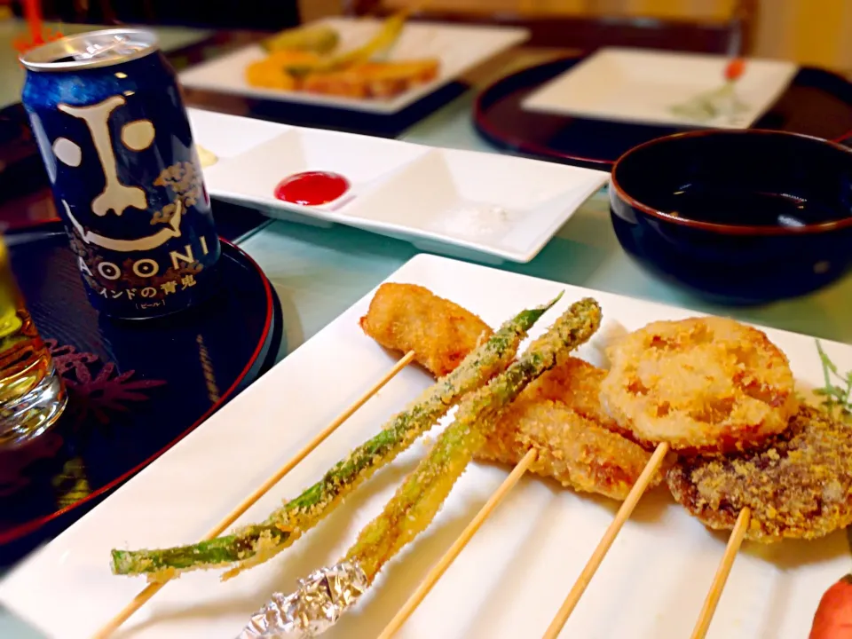 Snapdishの料理写真:インドの青鬼と串カツ😁💧|カオサンさん