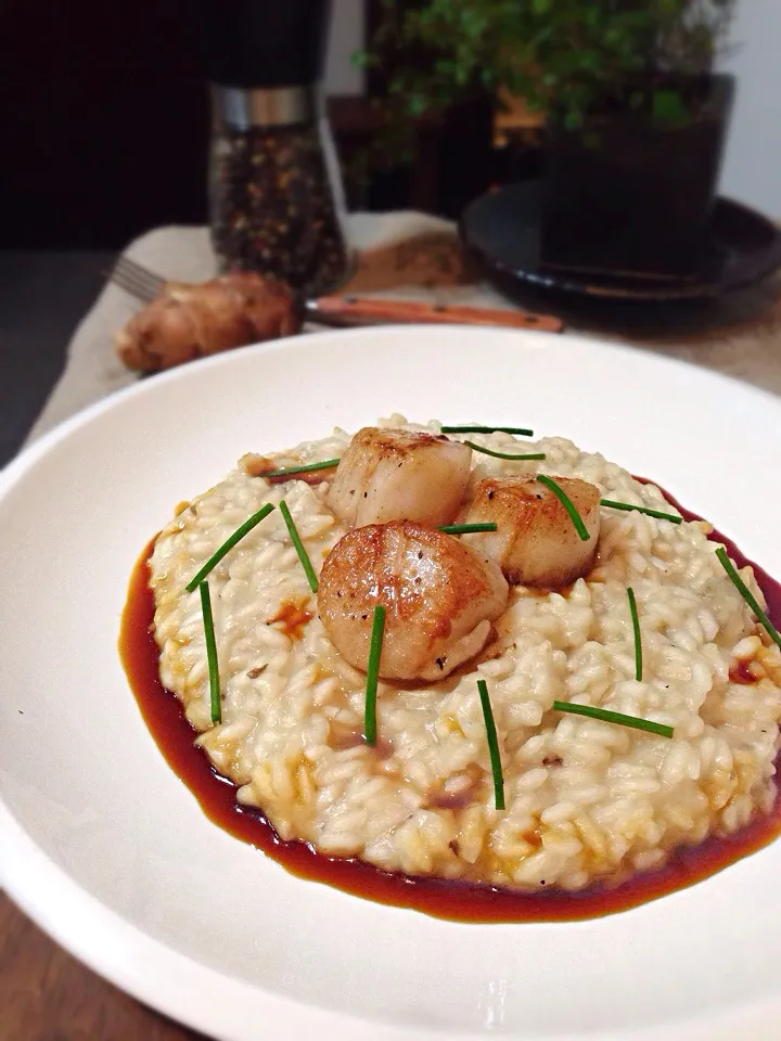 Jerusalem artichoke risotto,scallop and sweet sherry caramel|rick chanさん