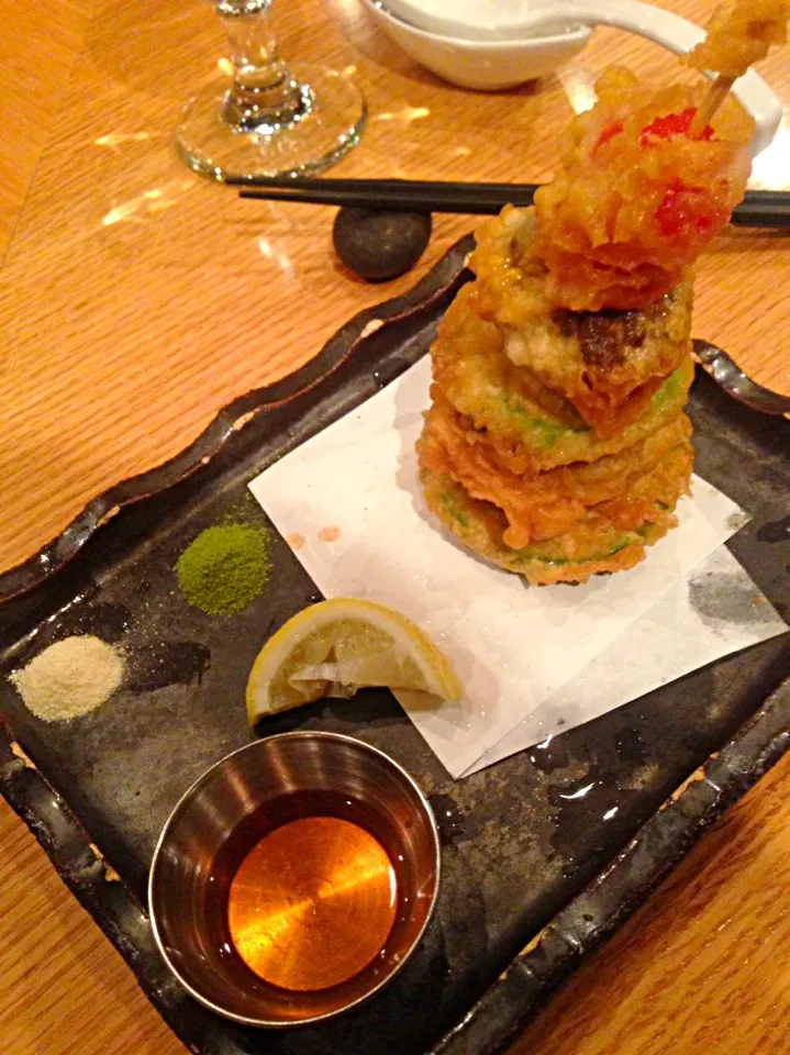 Shiitake and Avocado Tempura pagoda with matcha salt and Yuzu salt|Ray Quirolgicoさん