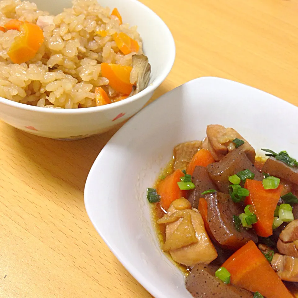 味付けご飯。鳥の煮物。|まめさん