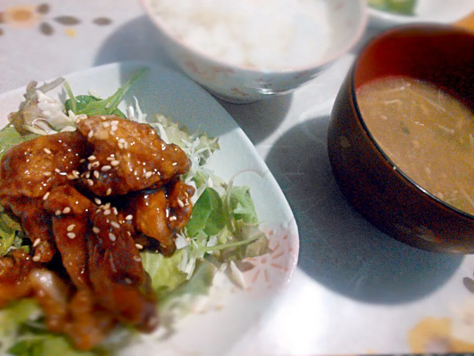 甘辛鶏肉とsoup stockの山芋とろとろスープ|かわいまゆかさん