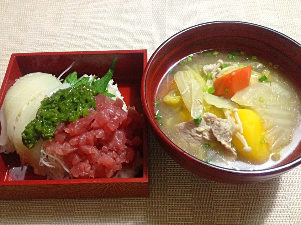 刺身丼、おつゆ|ユムユムさん