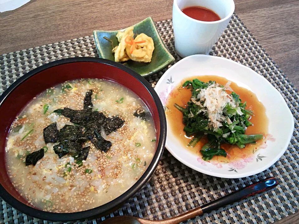 ちょっと雑炊♪と春菊のポン酢和え|なぎママさん