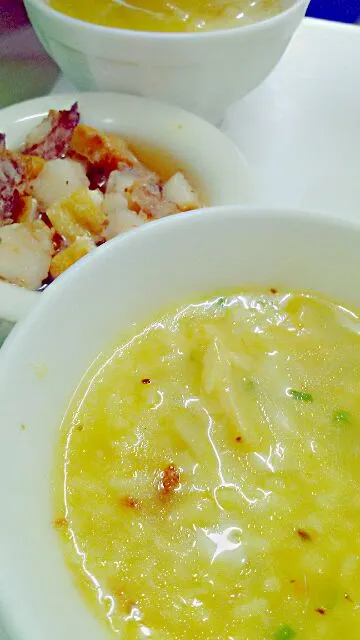 rice porridge and pork&fried tofu|Charly Victoriaさん