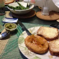 Gluten free toast w earth balance, salmon burger, sautéed string breans and side of guacamole|adriana cortesさん