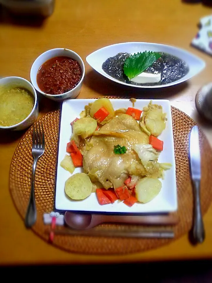 黒い麻婆をタレとして＆野菜たっぷり蒸し鶏★|ゆず( ˘ ³˘)♥さん