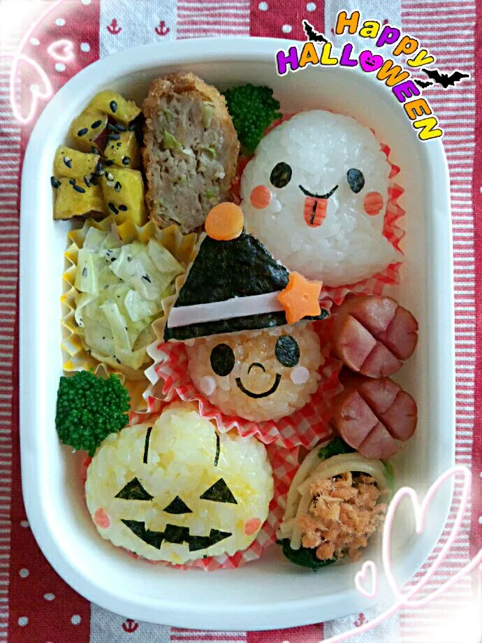 ♡Happy Halloween♡～おばけちゃん＆息子＆ジャックオーランタンのコロコロおにぎりお弁当♪|Junkoさん