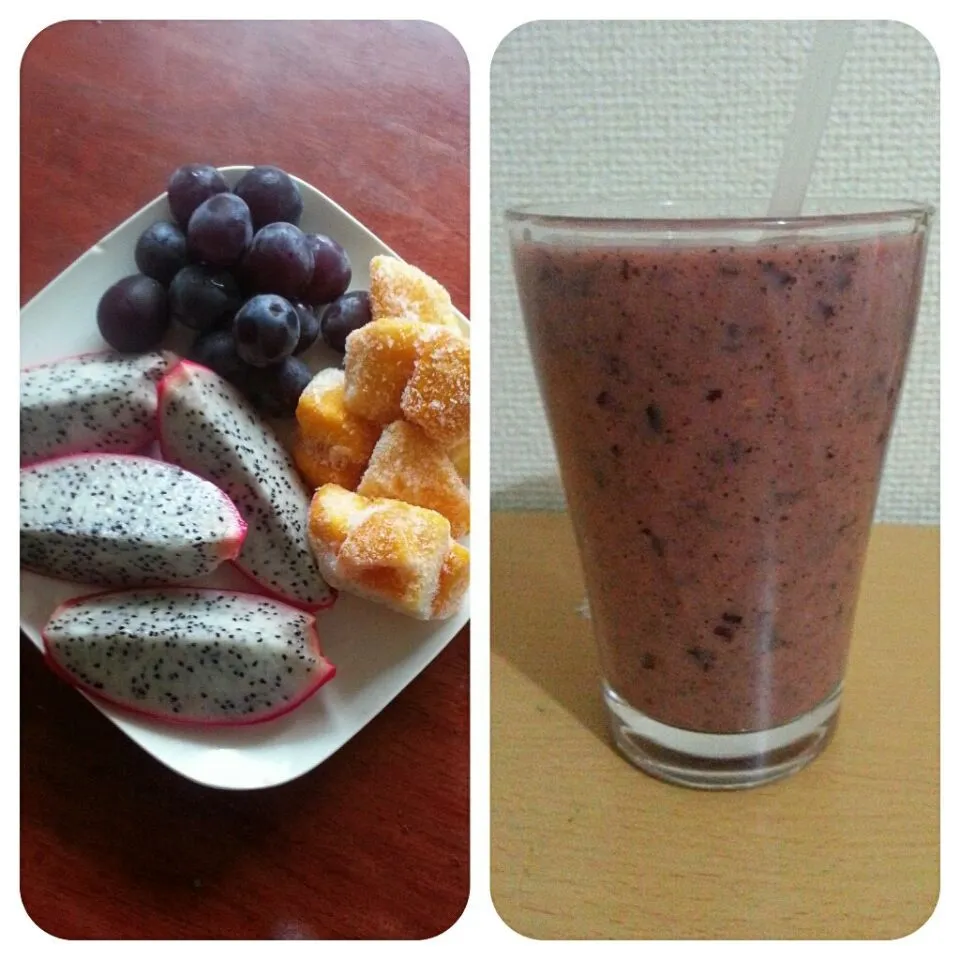 dragon fruit'grapes'frozenmanggo smoothies|Asti 🌸🌸さん