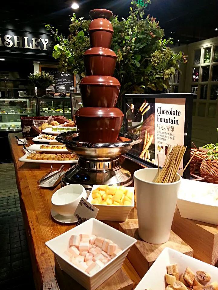 chocolate fountain with marsmellow and other cakes|Phinarasuさん