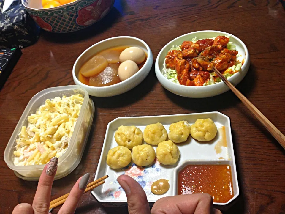 大根の煮物 チキトマ  中籠包 マカロニサラダ|きよながさん