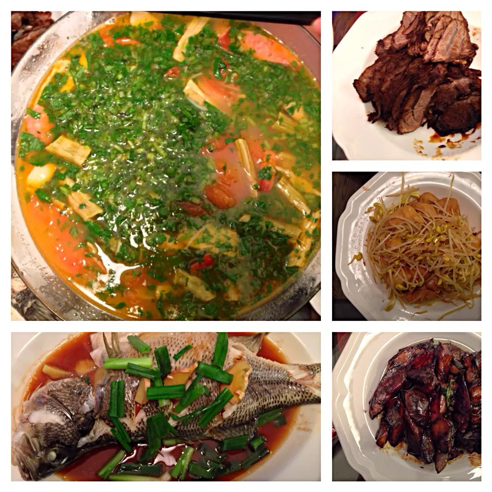 Soup, fish, eggplant, bean sprouts and tofu|joie chowさん