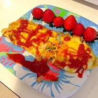 Ham onion spanich & chesseomlete with bananaketchup and hot sauce|Nikki Chanさん