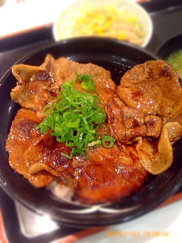 Snapdishの料理写真:ロース豚丼  サラダ味噌汁   吉野家|るみおんさん