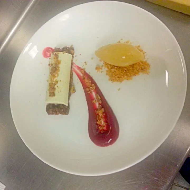 Snapdishの料理写真:Lavender panna cotta, black tea sorbet, blood orange gel, chocolate crocant, walnuts crunch & rosemary shortbread crumble|evaさん