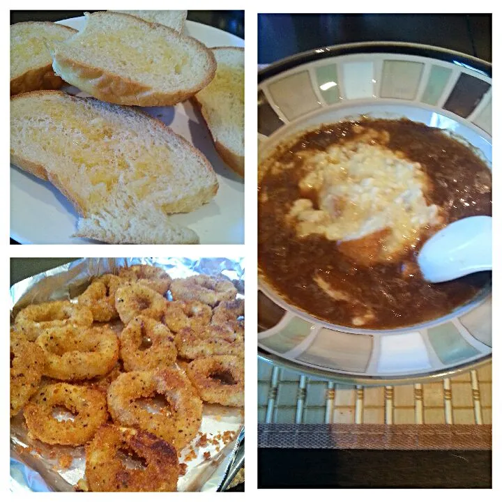 garlic bread, calamari, French onion soup|ash tamさん