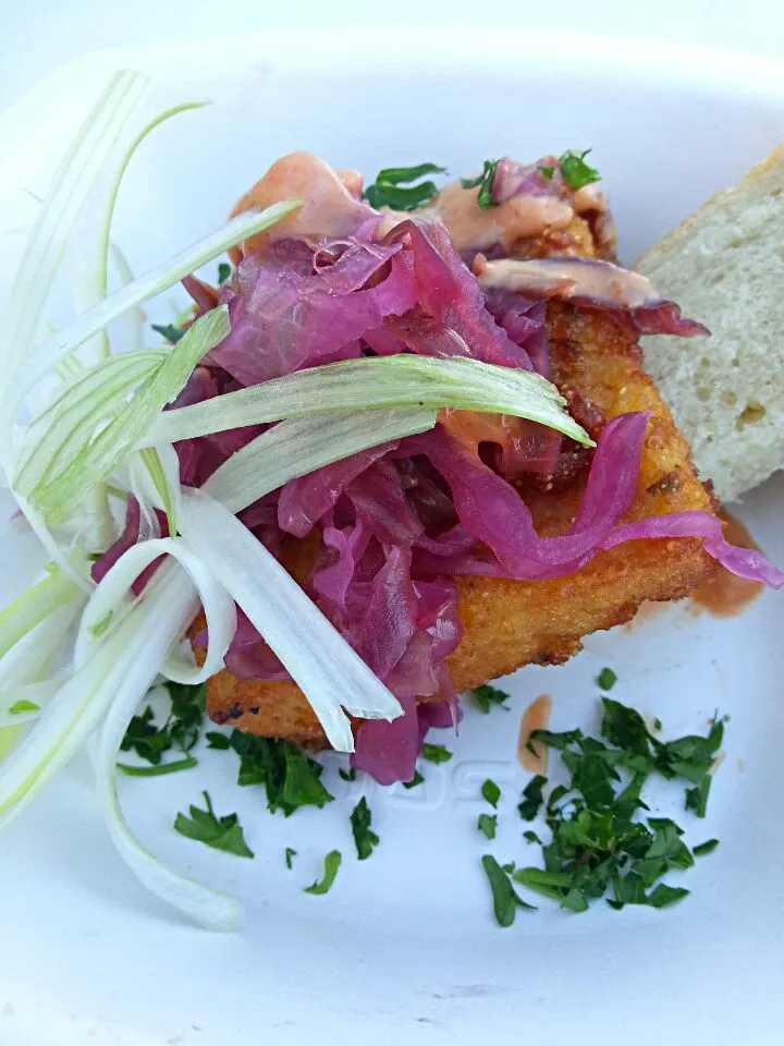 Snapdishの料理写真:Catfish Breaded Tofu with Sweet Red Cabbage|Dustin Stairさん