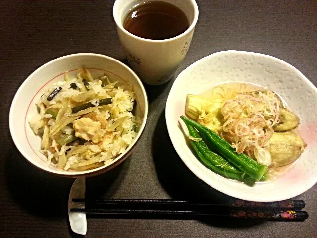 炊き込みご飯　茄子とオクラの煮浸し|roroさん