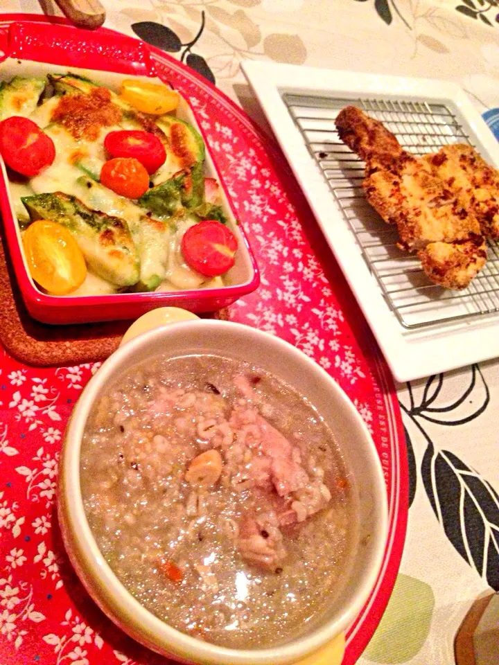 ノンフラトンカツ☆豆腐とカブとアボカド トマトのチーズ焼き☆雑穀米でお粥☆|まるこさん