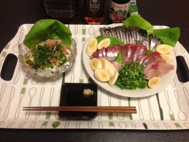 炙りしめ鯖と鰤のお刺身、バナナ、ツナ奴！✩⃛꒰⁎⁍̴◡⁍̴⁎ ॢ꒱✨|サソリさん