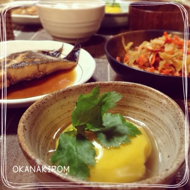 かぼちゃの茶巾あんかけ♡久しぶりの完全和食♪(๑ᴖ◡ᴖ๑)♪|おかなさん