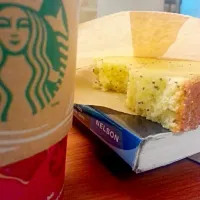 Snapdishの料理写真:tall half sweet pumpkin spice soy latte with lemon poppy seed loaf|dennypatronさん