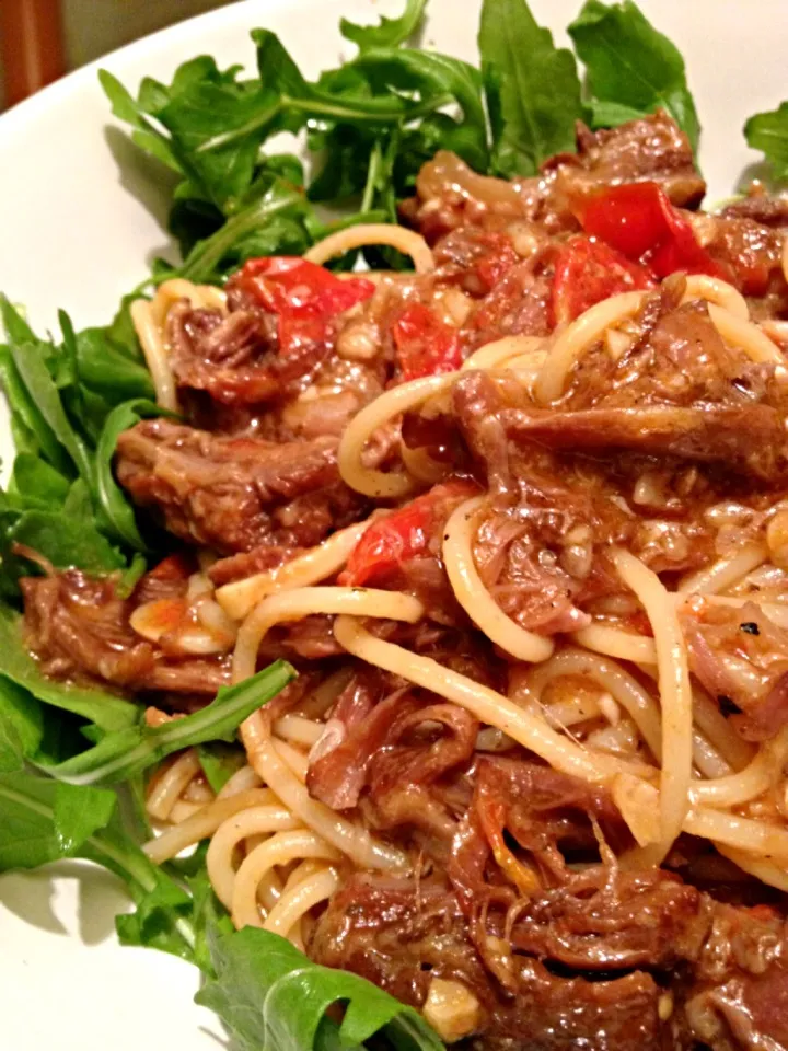 Oxtail pasta with arugula|12Dragonさん