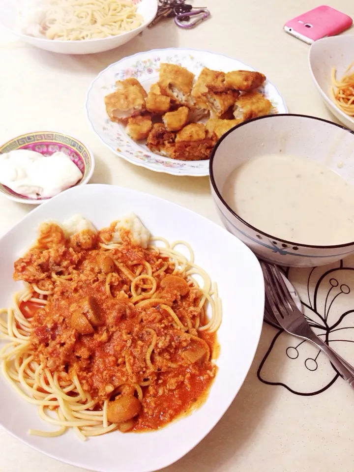 spaghetti & mushroom soup|heidi🎀さん