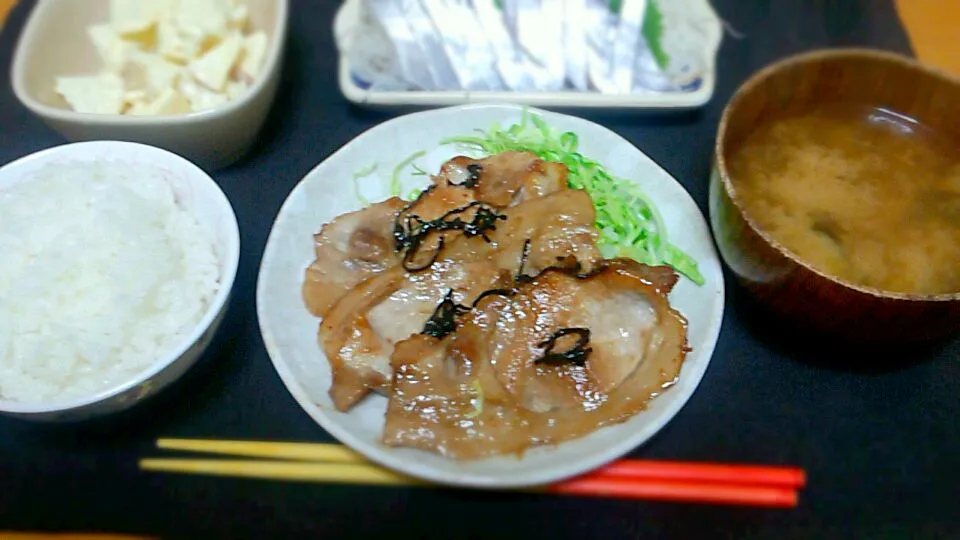 豚の生姜焼き(塩昆布ﾊﾞｰｼﾞｮﾝ)|まるさん