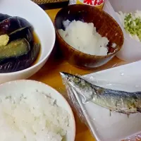 新秋刀魚、茄子の煮浸し、白たくあん|みゆこさん