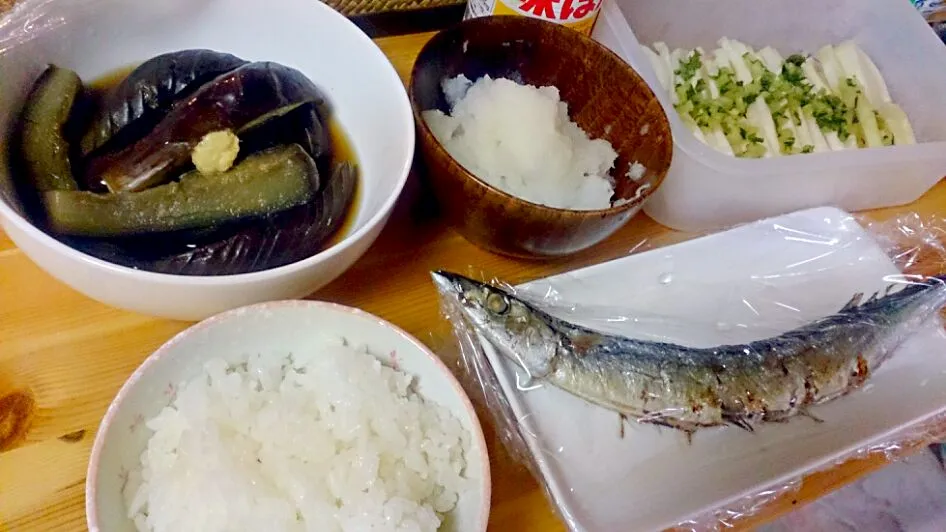 新秋刀魚、茄子の煮浸し、白たくあん|みゆこさん