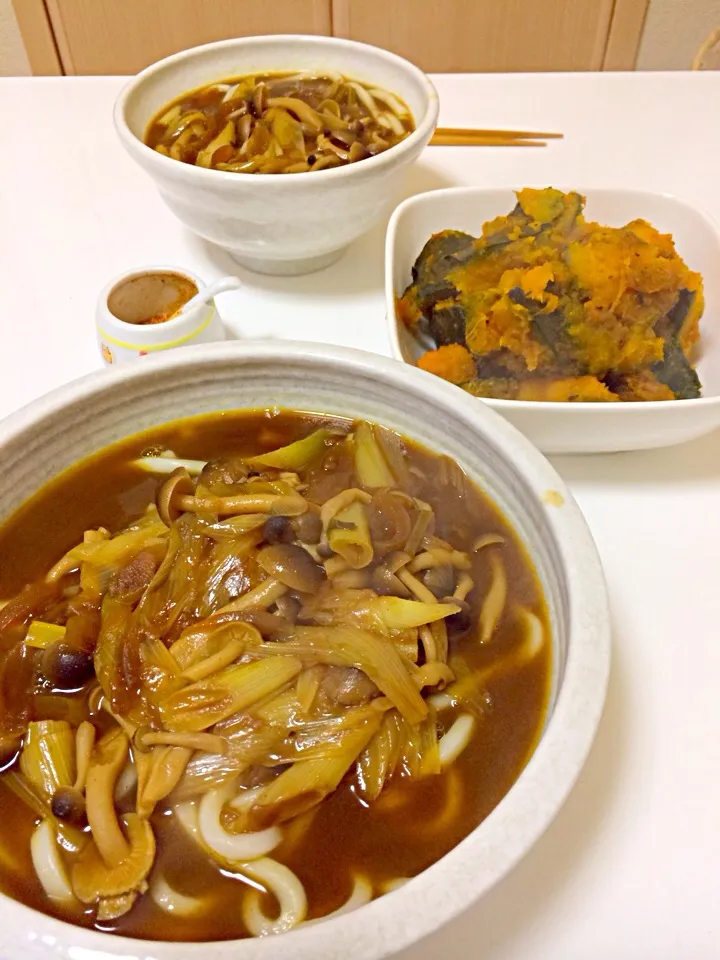 カレーうどんとかぼちゃ煮🐹|まんた🐹さん