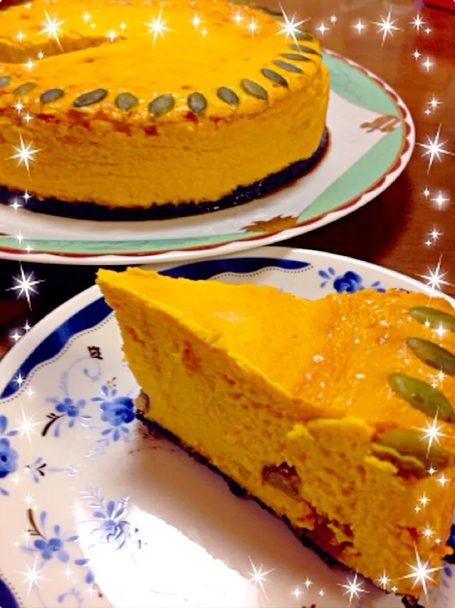 おかなさんの料理 かぼちゃのチーズケーキ、くりくりいり〜( •ॢ◡-ॢ)-♡|みきさん