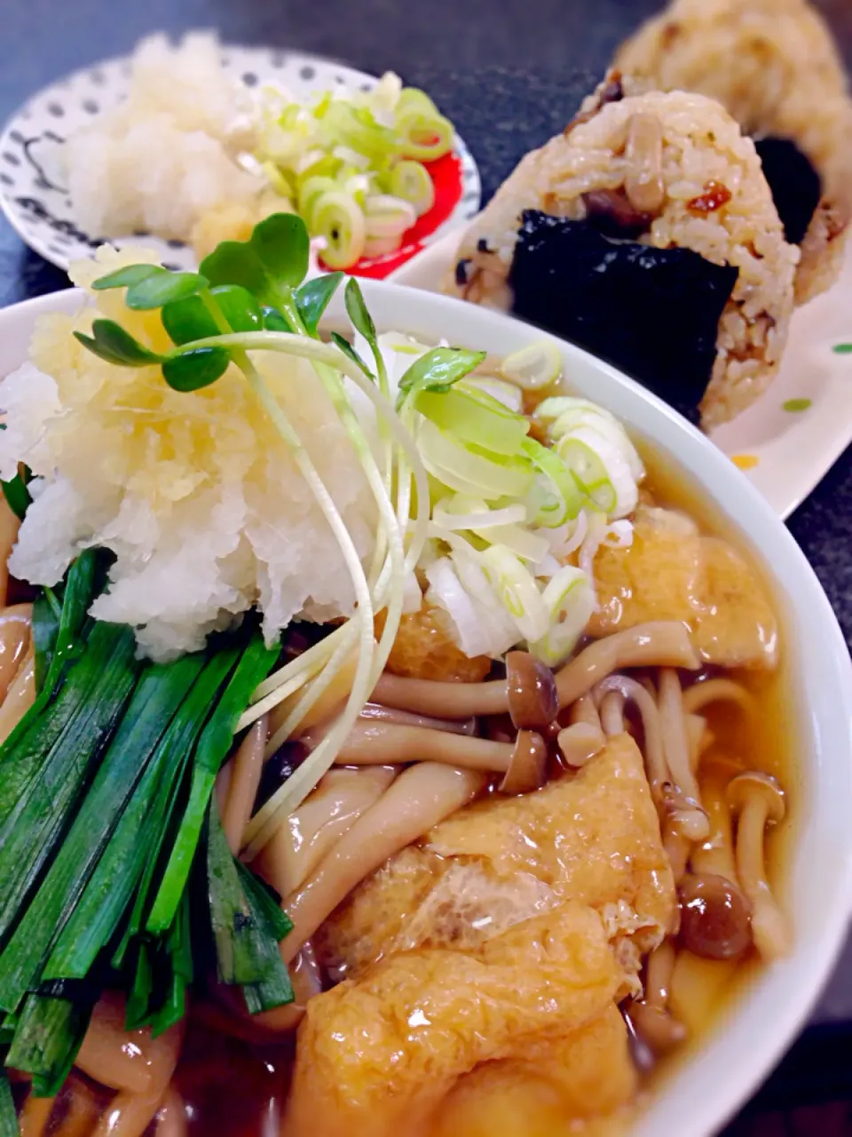 あんかけキノコ蕎麦・炊き込みご飯の🍙|がぁがさん