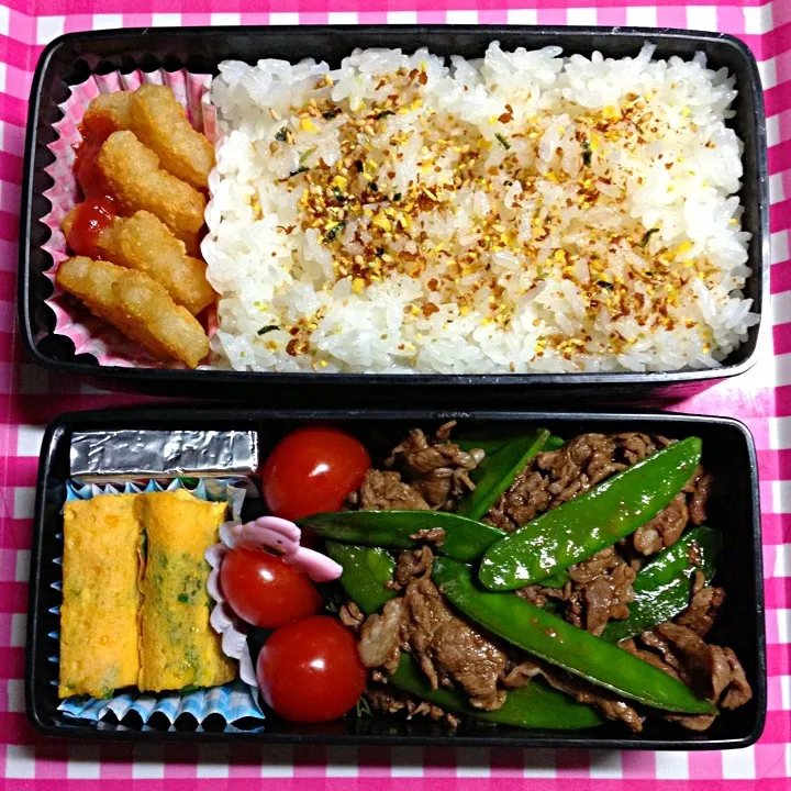 牛肉とさやえんどうのウイスターソース炒め弁当〜☆|なおこさん