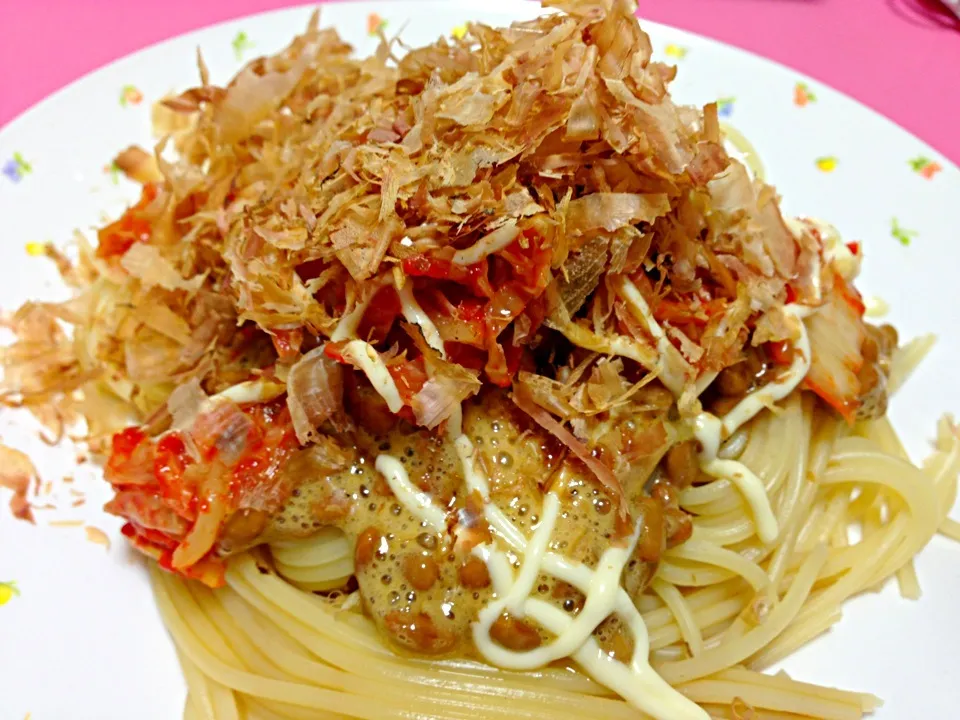 Snapdishの料理写真:納豆キムチパスタ|エリさん