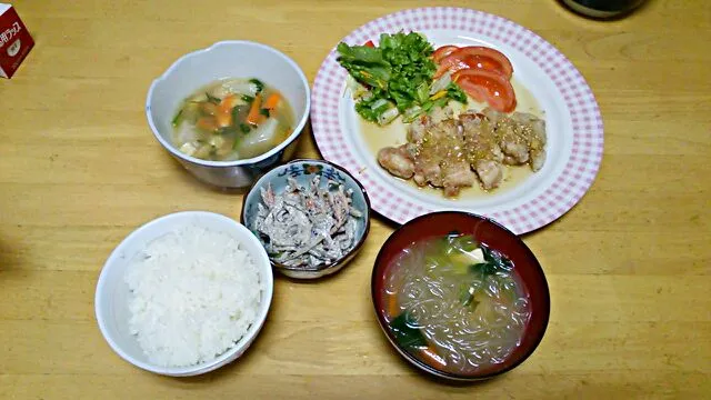 唐揚げの薬味ソースかけ  ごぼうサラダ かぶの中華煮物  春雨スープ ごはん|佐竹真梨子さん