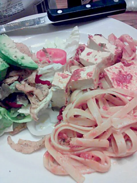 Pasta with marinated bean curd and salad|Polly Gelfusoさん