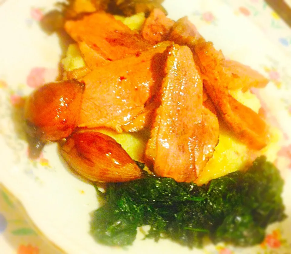 Duck#blueberries sauce#potato#spinach#mushroom#|ikkiaさん