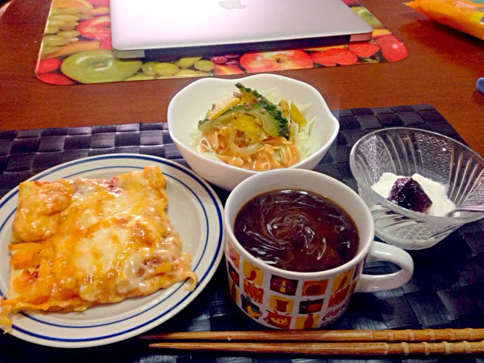 チーズピザ🍕＆サラダ&ヨーグルト☕️|マニラ男さん