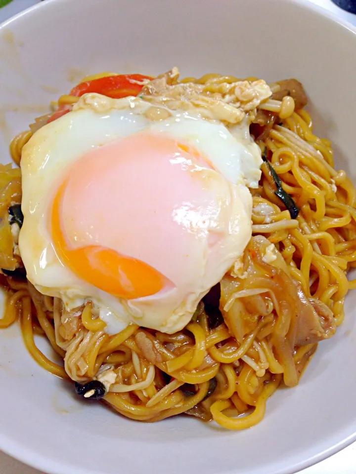 ダイショーもつ鍋スープ味噌味を究麺でシメ|ponnaoさん