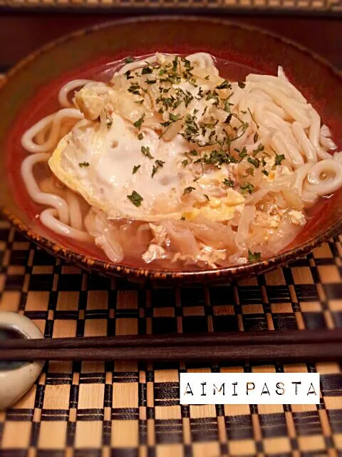 Snapdishの料理写真:キャベツの卵とじうどん☆udon noodle with cabbage green and egg|aimipastaさん