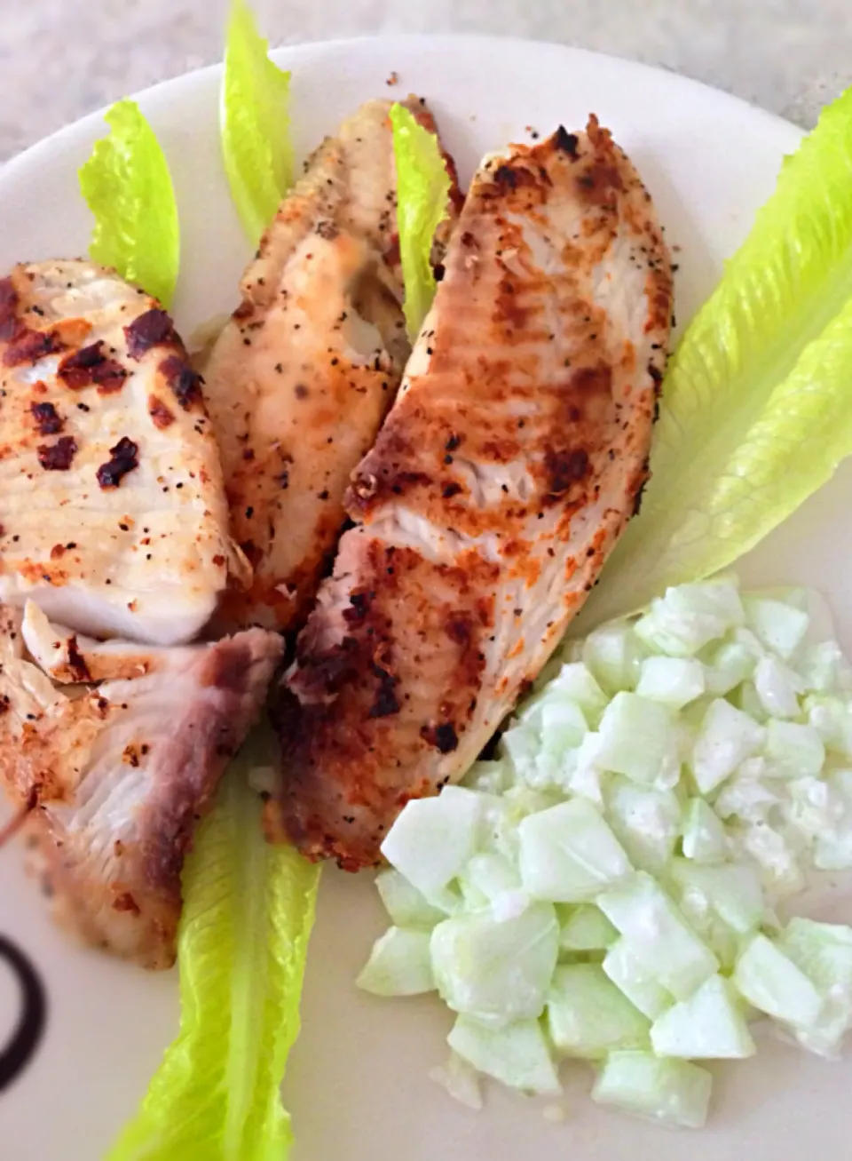 Pescado con Pimienta y Ensalada de Pepino, Cebolla u Mayonesa.|Loreleyさん