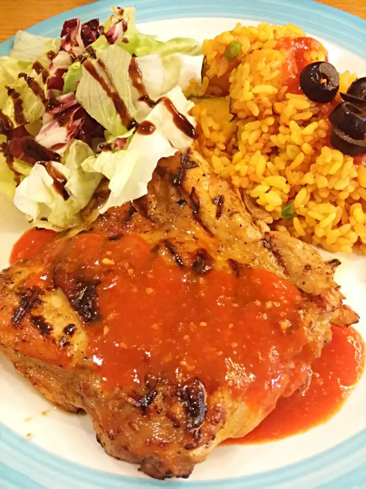 Snapdishの料理写真:Garlic tomato sauce chicken steak ♡|Jihye Jsさん