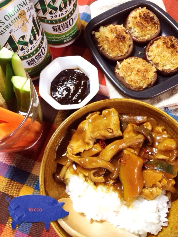 *カボチャとキノコの煮込まないょ〜秋🐽カレー(*´ڡ`●)|toccaさん