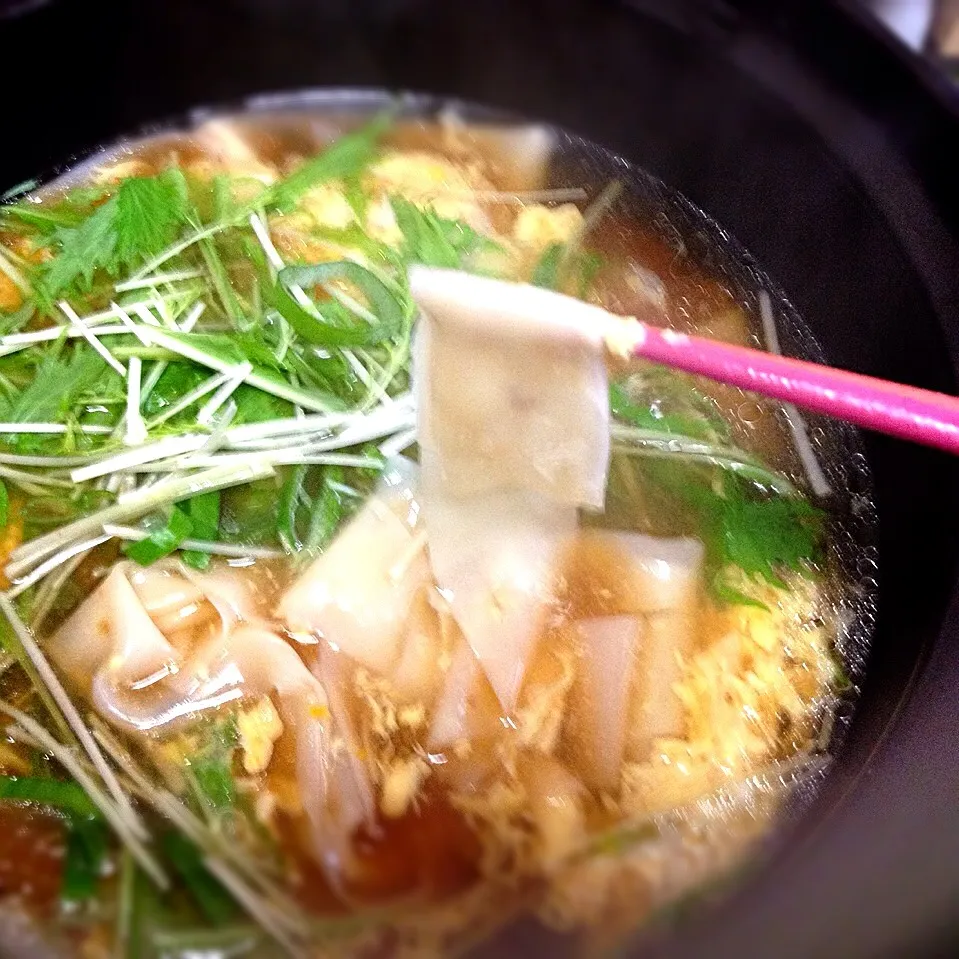 鍋の残り汁でぺらぺらうどん|美也子さん