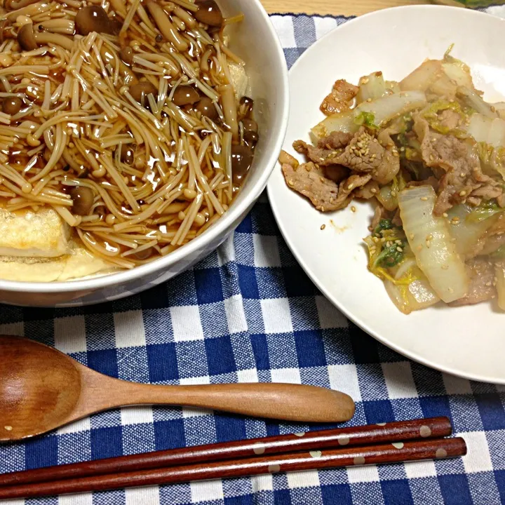 Snapdishの料理写真:豆腐のきのこあんかけ、白菜と豚肉の炒め物|kmさん