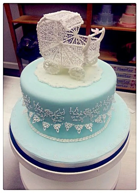 Snapdishの料理写真:Lace Pram Fondant Cake|Gi Gi' s Bakeryさん