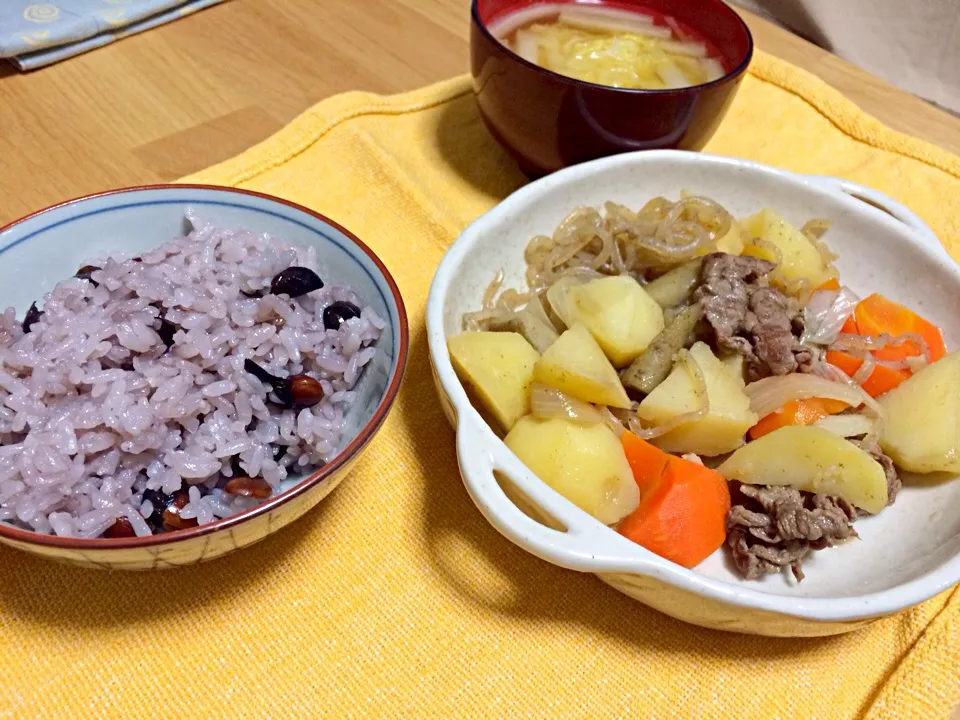 黒豆ご飯と肉じゃがと白菜のみそ汁|Noriko Matsushitaさん